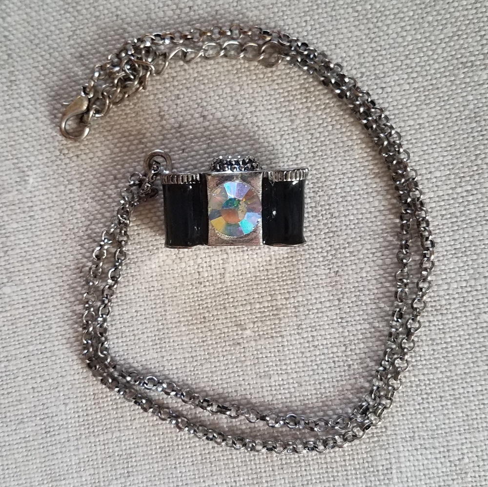 Rhinestone camera pendant costume necklace